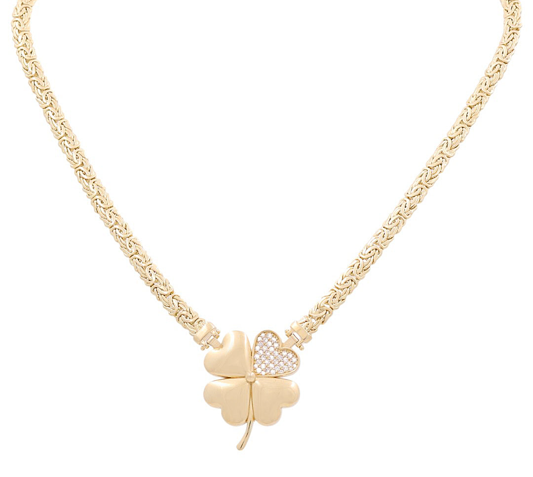 14K Yellow Gold Fashion Women's Necklace w/Clover Byzantine Link / Size: 17" / Weight: 19.0 GR / DPNK4CLVBZ