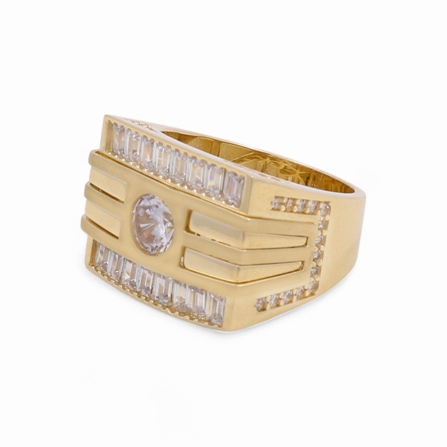 10K Yellow Gold Men’s Fashion Ring Baguette White Stones / Size 9.5 / Weight: 8.5 GR / P80FM-21