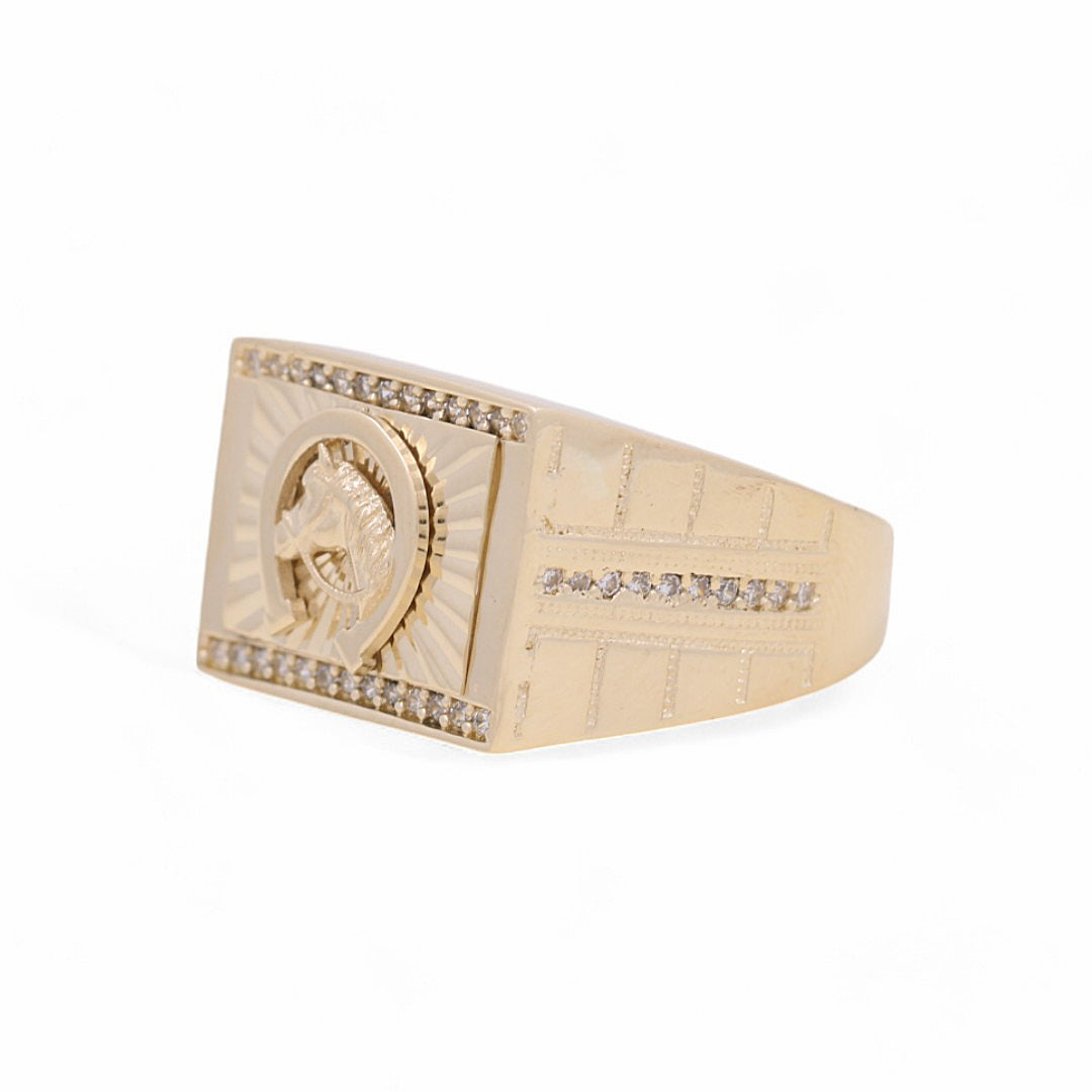 14K Yellow Gold Men’s Horse Shoe Fashion Ring / CZ / Size 11 / Weight: 7.2 GR / COMR4FS-32