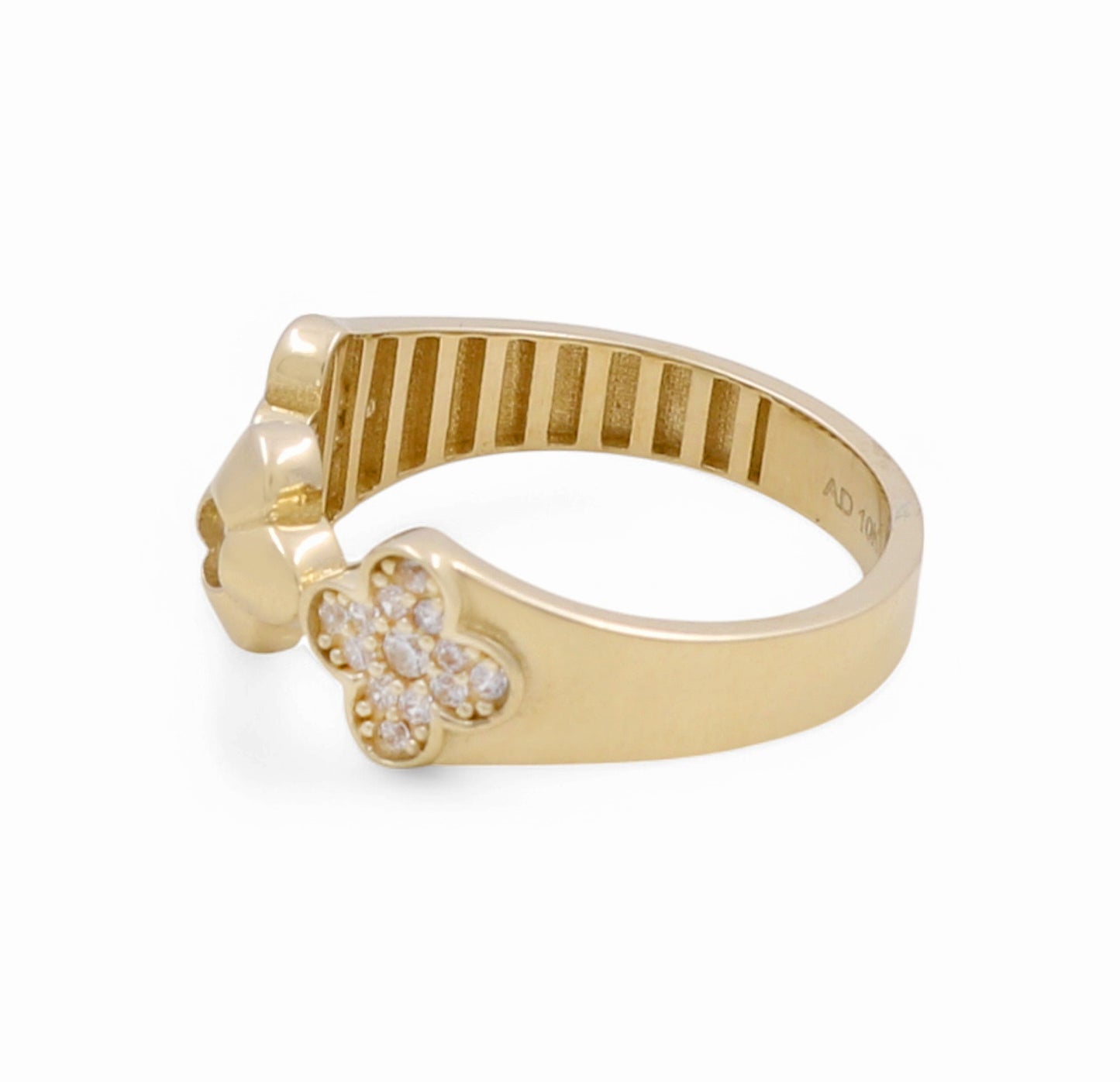 10K Yellow Gold Three Flowers Women's Ring with Cz / Size: 7 / Weight: 2.1 GR / Y24-397