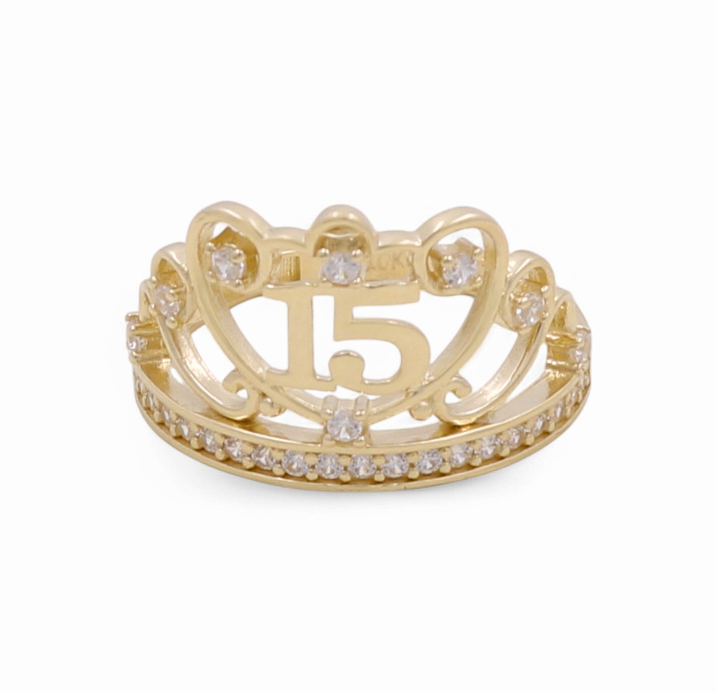 10K Yellow Gold Quinceañera Women's Ring with White Cz / Size: 8 / Weight: 2.4 GR / P02CR-3391