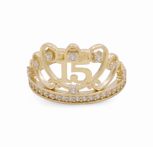 10K Yellow Gold Quinceañera Women's Ring with White Cz / Size: 8 / Weight: 2.4 GR / P02CR-3391