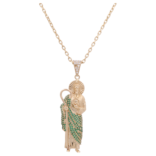 14K Yellow Gold San Judas Chain &amp; Pendant / CZ / Size: 18” / Weight: 10.8 GR / CLCH4SJCZ