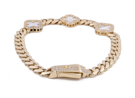 14K Yellow Gold White Clover with Monaco Bracelet / Size: 7.5” / CZ / Weight: 13.0 GR / COWB4CLV-2