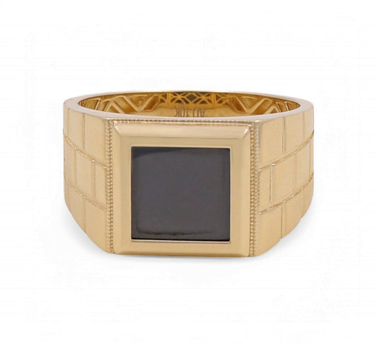 10K Yellow Gold Fashion Men's Ring with Onyx / Size: 10.5 / Weight: 5.2 GR / P04FM-545