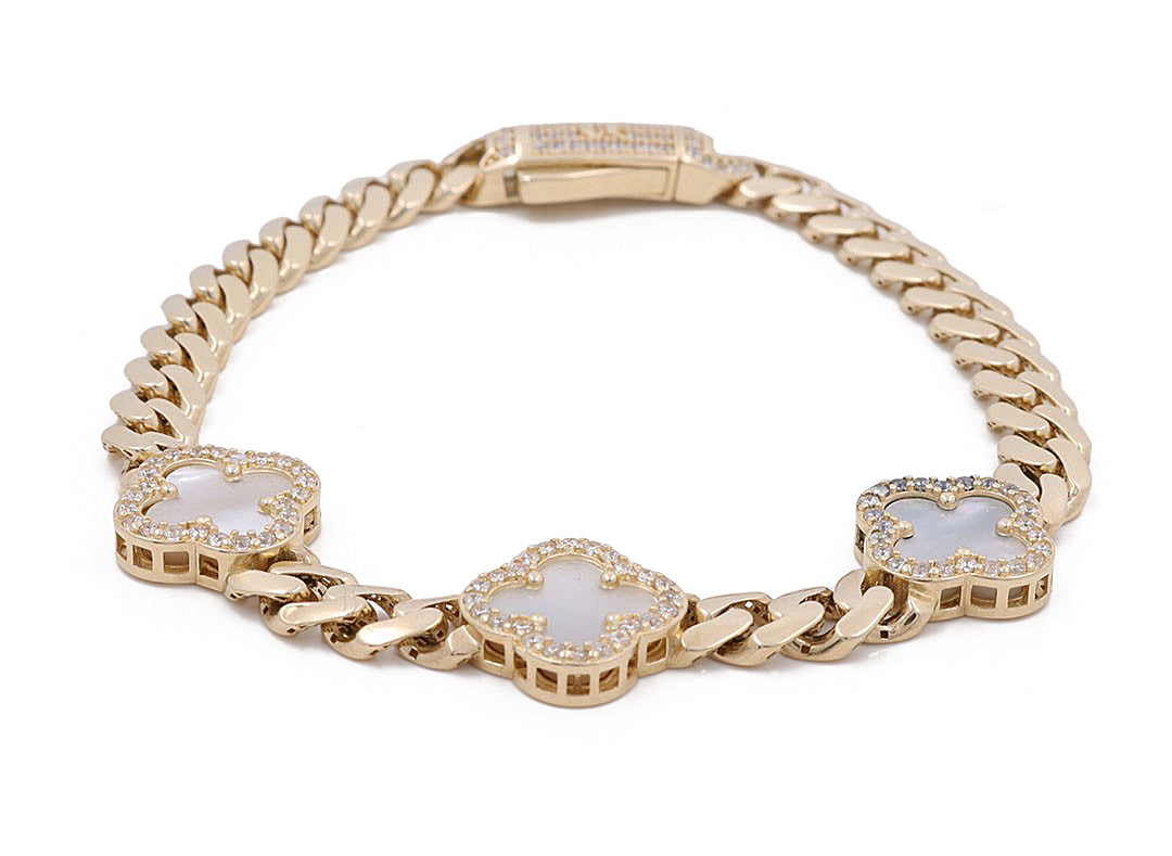 14K Yellow Gold White Clover with Monaco Bracelet / Size: 7.5” / CZ / Weight: 13.0 GR / COWB4CLV-2