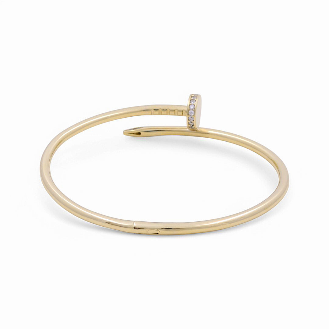 10K Yellow Gold Semisolid Nail's Women’s Bangle Bracelet with Cz / Weight: 16.8 GR / P61B-78