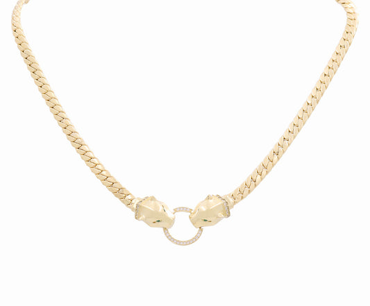 14K Yellow Gold Fashion Cuban Link Women's Necklace with Panther / Size: 17" / Weight: 18 GR / DPNK4PTCL