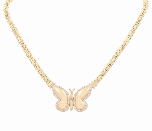 14K Yellow Gold Fashion Women's Necklace w/Butterfly Byzantine Link / Size: 17" / Weight: 20.4 GR / DPNK4BTBZ