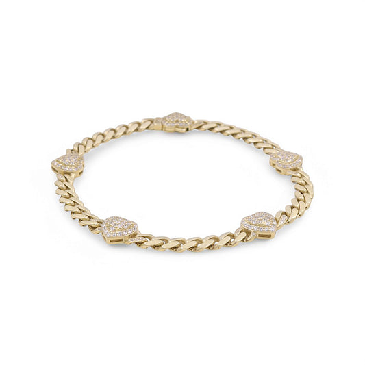 10K Yellow Gold Heart Monaco Women's Bracelet with White Cz / Size: 7.5” / Weight: 7 GR / DPWB0HR