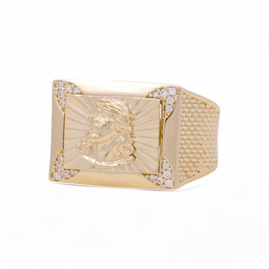 14K Yellow Gold Men’s Fashion Ring Jesus / CZ / Size 10 / Weight: 6.6 GR / COMR4FS-28