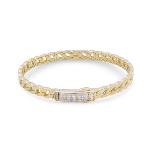 10K Yellow Gold Semisolid Monaco Women’s Bangle Bracelet with Cz / Weight: 10 GR / P61B-103
