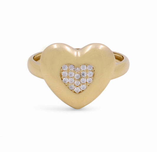 10K Yellow Gold Heart Women's Ring with Cz / Size: 8 / Weight: 1.8 GR / Y25-212