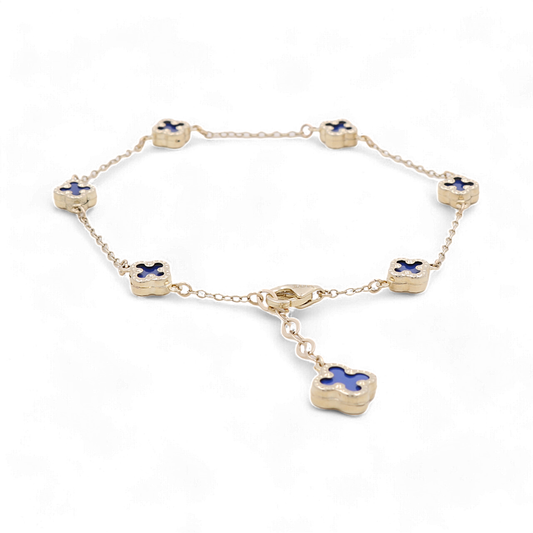 10K Yellow Gold Blue Small Clover Bracelet / Size: 7.5” / Weight: 3.4 GR / BOWB0CLV-1
