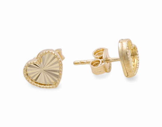 10K Yellow Gold Small Heart Women's Stud Earrings with Diamond Cut / Weight: 1.2 GR / DPES0HRDC