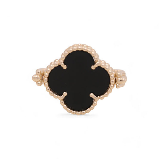 14K Yellow Gold Women’s Onyx Flower Ring / Size 8 / Weight: 5.7 GR / COWR4CLV-2