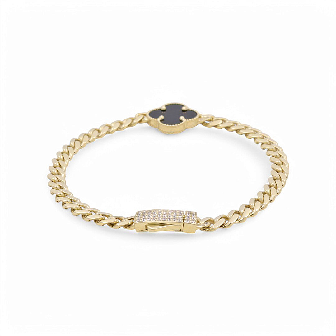 10K Yellow Gold Monaco Women's Bracelet with Black Clover / CZ / Size: 7.5" / Weight: 7.2 GR / DPWB0MONCLV