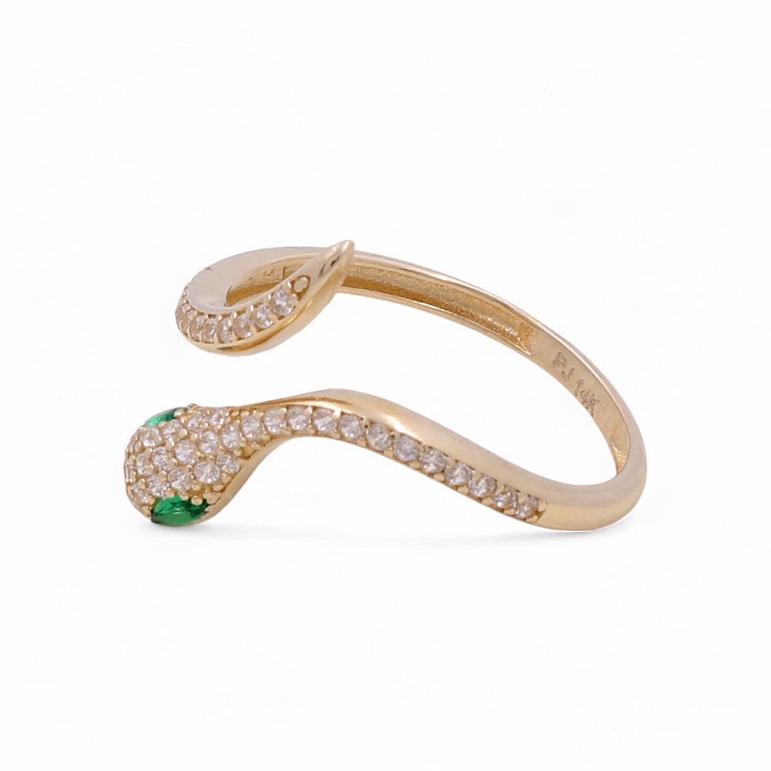14K Yellow Gold Women’s Snake with Green Stones Ring / Weight: 1.8 GR / COWR4SK-2