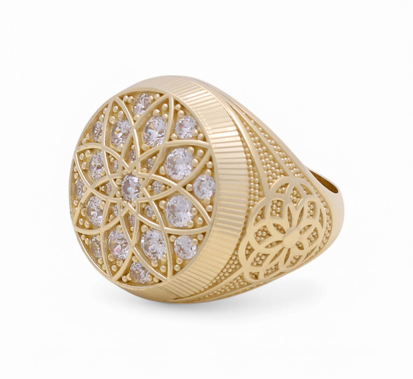 10K Yellow Gold Men’s Ring RD Rosetta Style White Stones / Size 10.5 / Weight: 11.2 GR / Y24-821