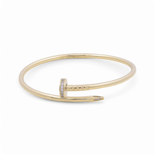 10K Yellow Gold Semisolid Nail's Women’s Bangle Bracelet with Cz / Weight: 16.8 GR / P61B-78