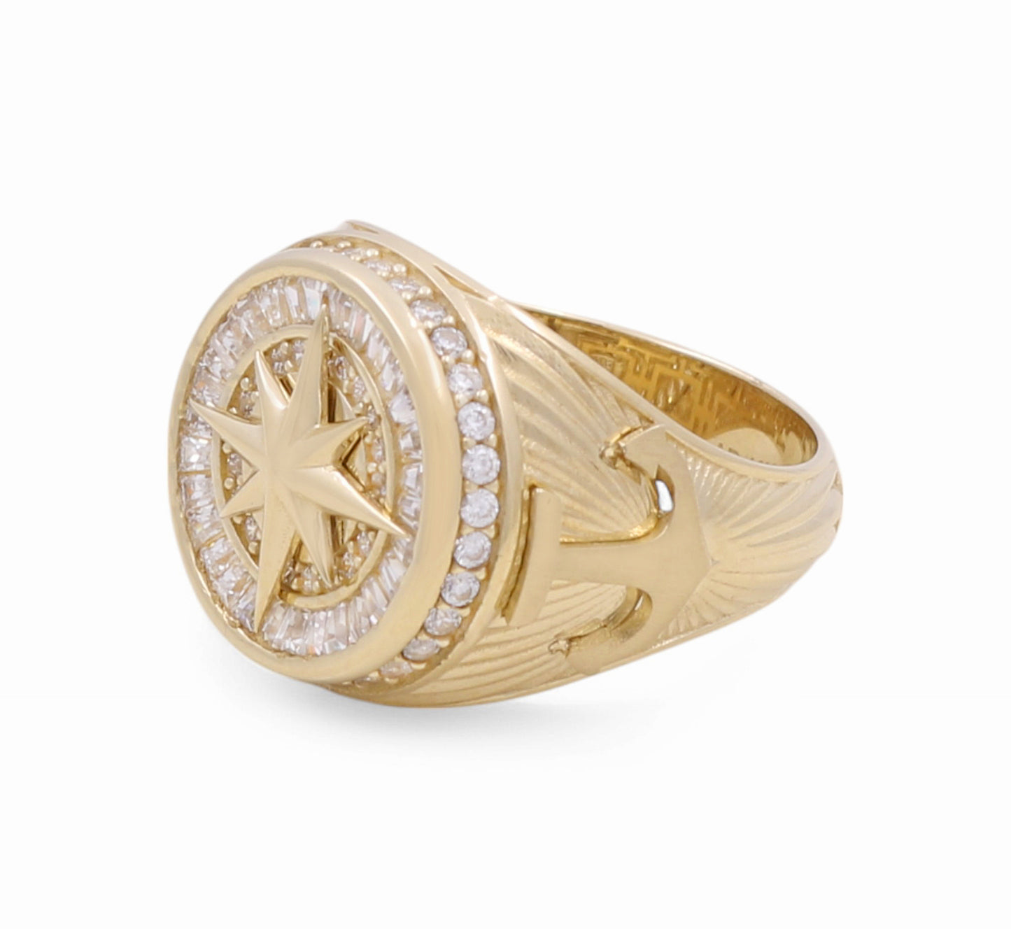 10K Yellow Gold Compass Men's Ring with Cz / Size: 11/ Weight: 7 GR / M25-23