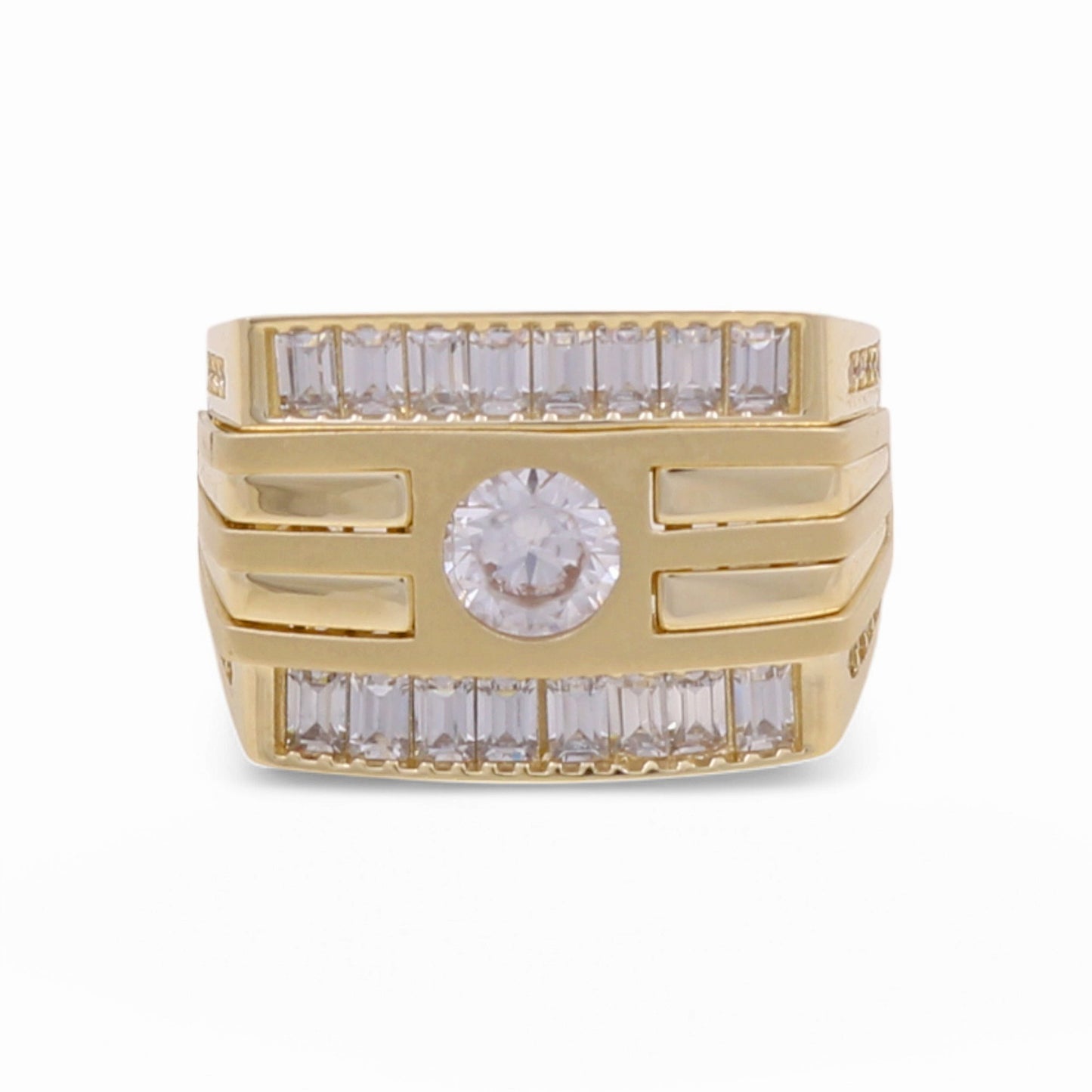 10K Yellow Gold Men’s Fashion Ring Baguette White Stones / Size 9.5 / Weight: 8.5 GR / P80FM-21