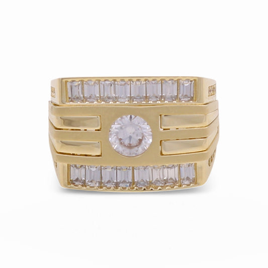 10K Yellow Gold Men’s Fashion Ring Baguette White Stones / Size 9.5 / Weight: 8.5 GR / P80FM-21
