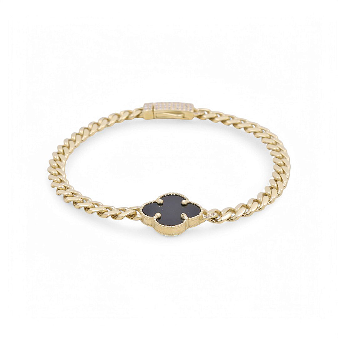 10K Yellow Gold Monaco Women's Bracelet with Black Clover / CZ / Size: 7.5" / Weight: 7.2 GR / DPWB0MONCLV