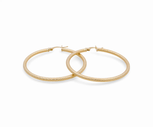 10K Yellow Gold Diamond Cut Hoops Earrings / Size: 2.5mm X 41mm / Weight: 4.3 GR / DPEH0DC2.5x41