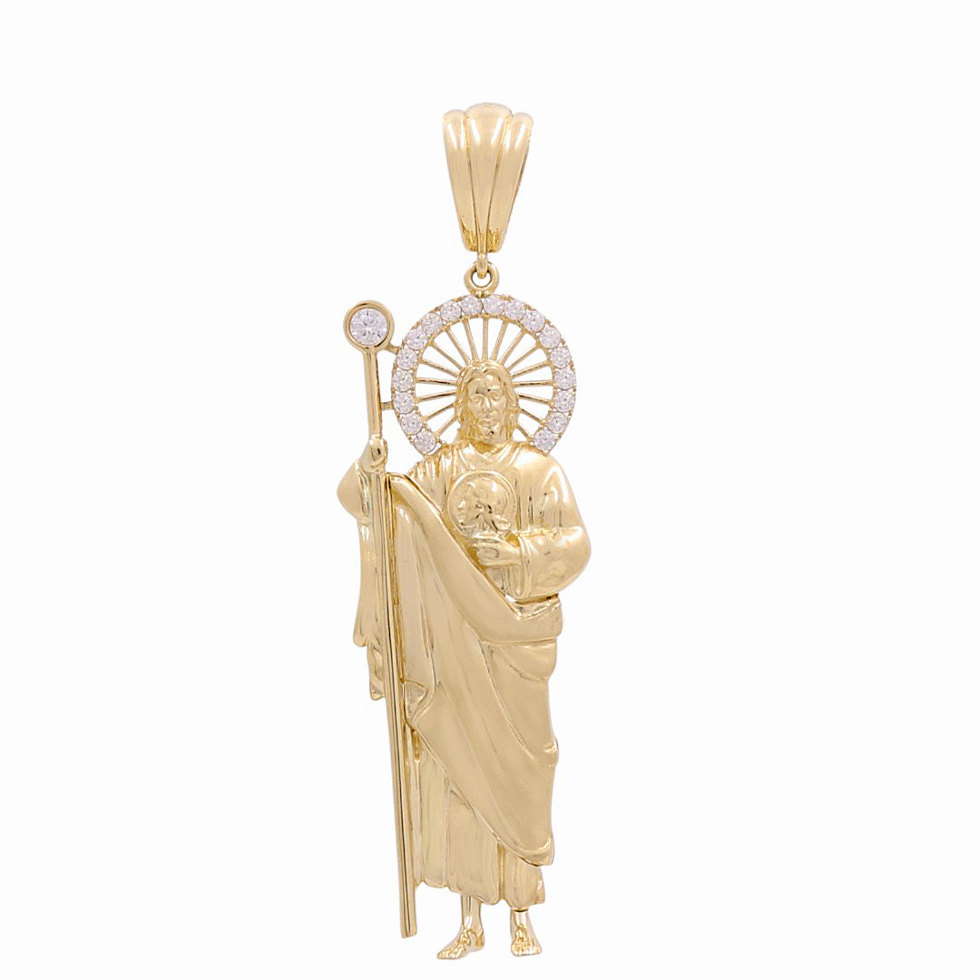 10K Yellow Gold San Judas Medal Pendant with CZ / Weight: 7.2 GR / WP-63