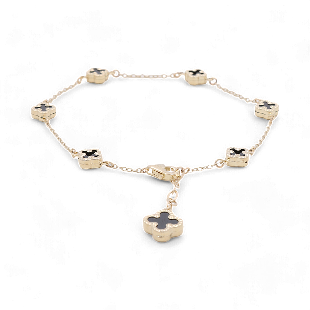 10K Yellow Gold Black Small Clover Bracelet / Size: 7.5” / Weight: 3.5 GR / BOWB0CLV-2