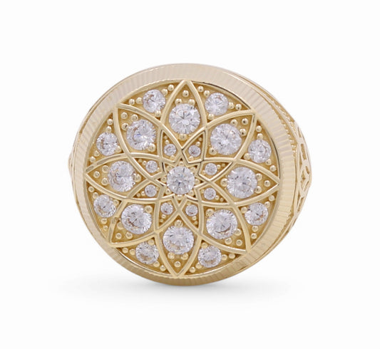 10K Yellow Gold Men’s Ring RD Rosetta Style White Stones / Size 10.5 / Weight: 11.2 GR / Y24-821