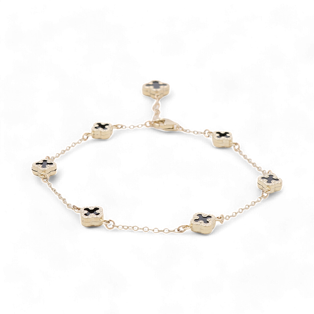 10K Yellow Gold Black Small Clover Bracelet / Size: 7.5” / Weight: 3.5 GR / BOWB0CLV-2