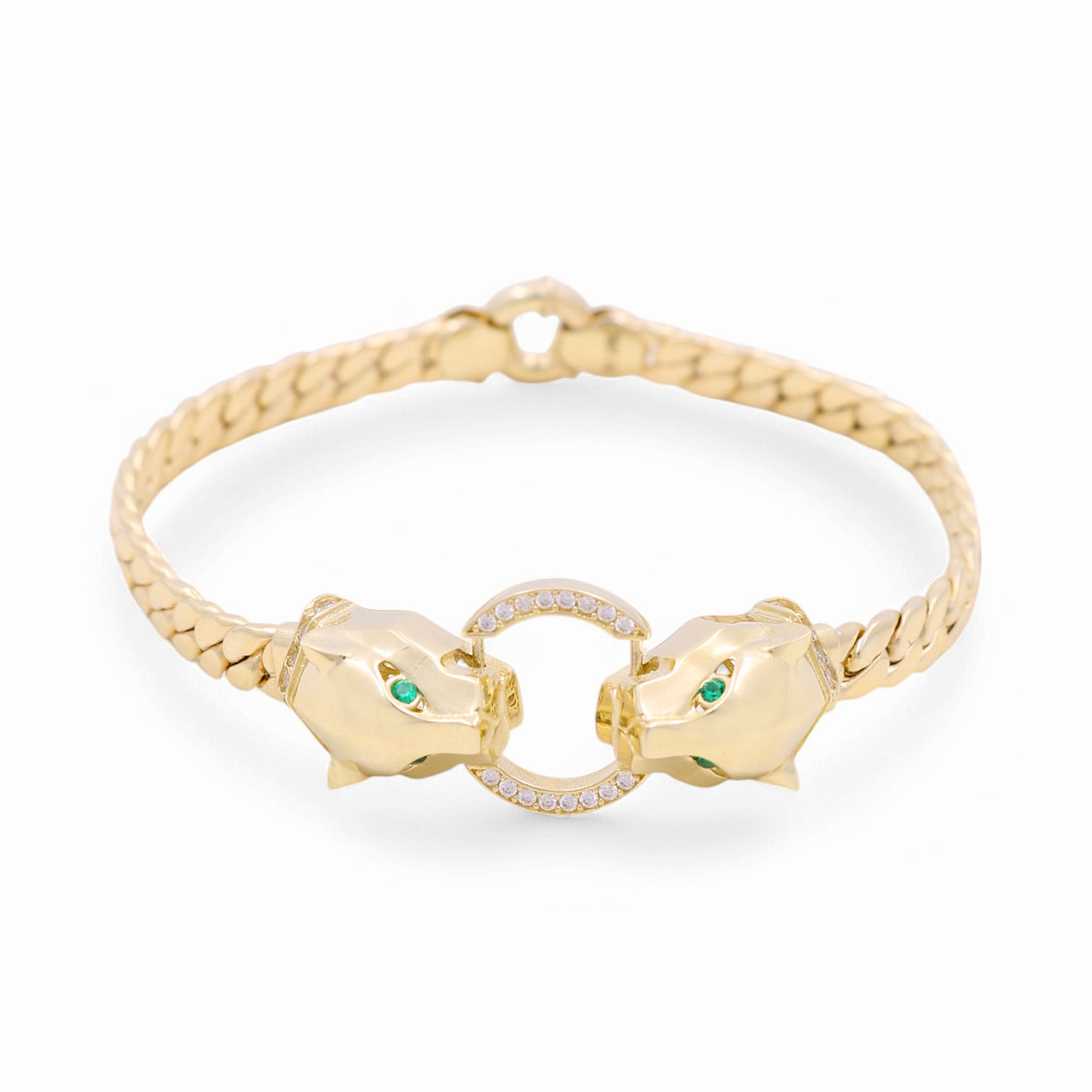 14K Yellow Gold Fashion Cuban Link Women's Bracelet with Panther/ Size: 7" / Weight: 11.2 GR / DPWB4PTCL
