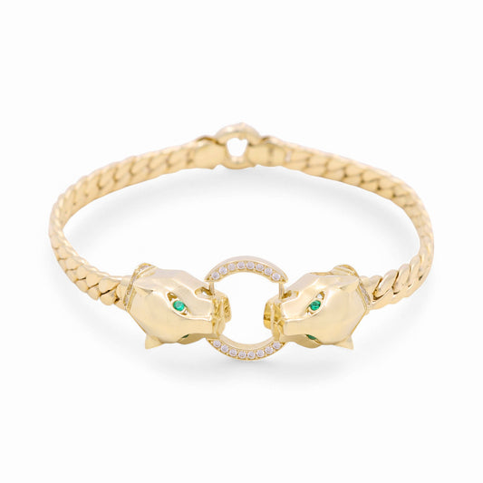 14K Yellow Gold Fashion Cuban Link Women's Bracelet with Panther/ Size: 7" / Weight: 11.2 GR / DPWB4PTCL