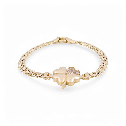 14K Yellow Gold Fashion Women's Bracelet w/Clover Byzantine Link / Size: 17" / Weight: 10.3 GR / DPWB4CLVBZ