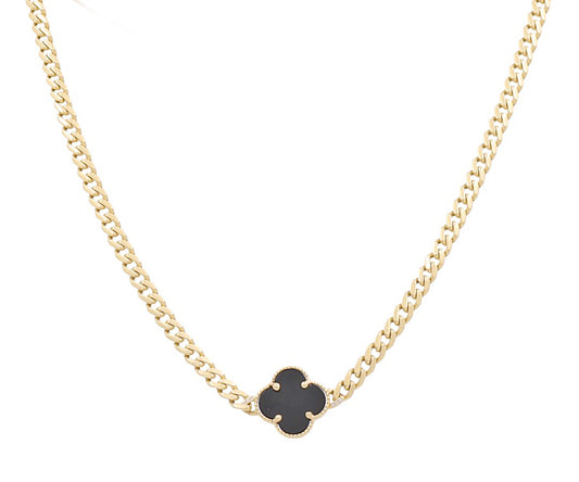 10K Yellow Gold Monaco Women's Necklace with Black Clover / CZ / Size: 18"  / Weight: 14.3 GR / DPNK0MONCLV