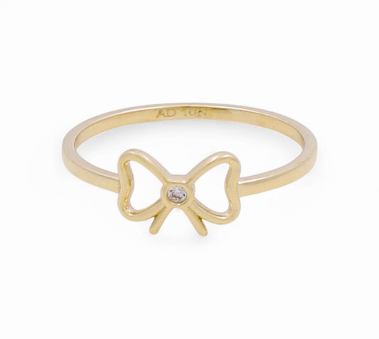 10K Yellow Gold Ribbon Women's Ring with CZ / Size: 8 / Weight: 1.2 GR / YYZ-5453
