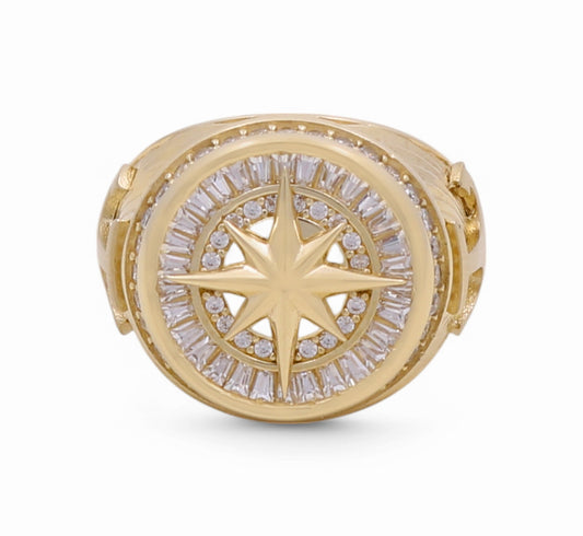 10K Yellow Gold Compass Men's Ring with Cz / Size: 11/ Weight: 7 GR / M25-23