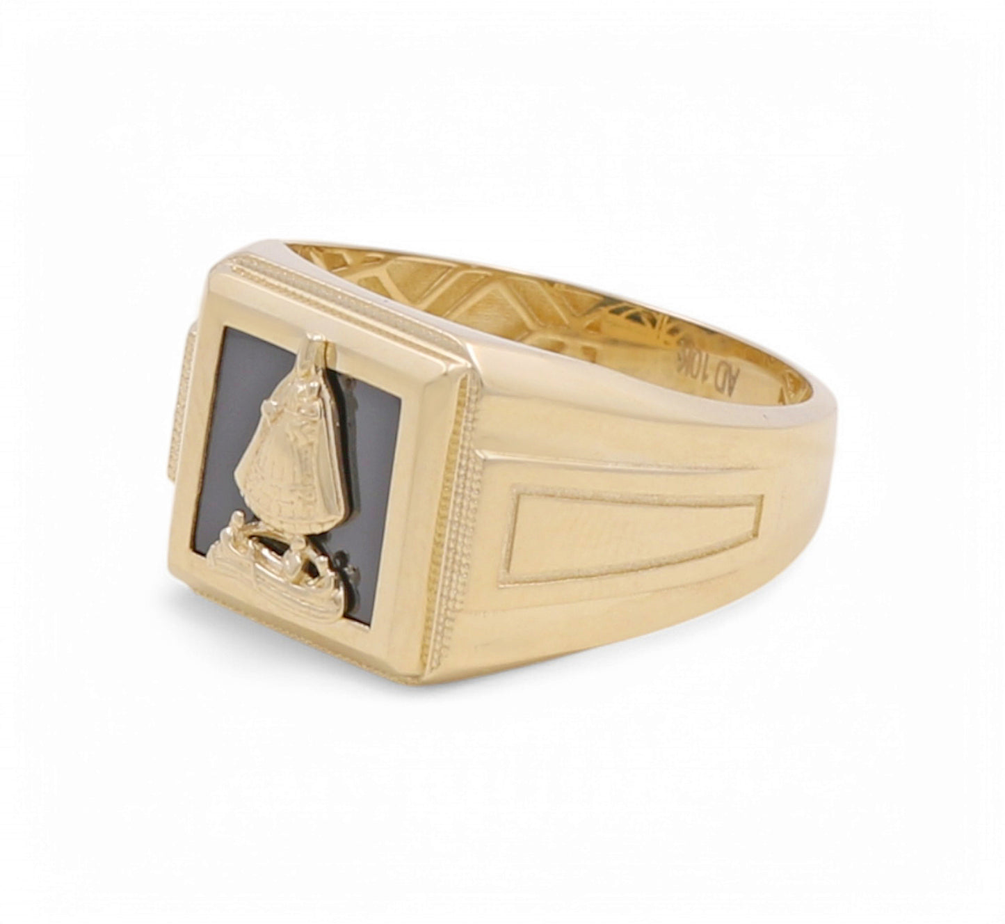 10K Yellow Gold Virgen de la Caridad Men's Ring / Size: 10.5 / Weight: 5.2 GR / P04FM-690