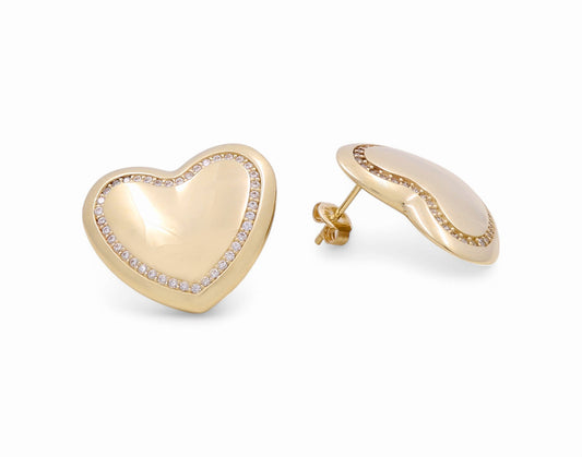 10K Yellow Gold Heart Women's Stud Earrings with Cz / Weight: 5.6 GR / DPES0HR-6