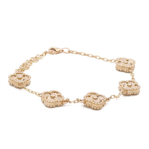 14K Yellow Gold  Five Clover Women's Bracelet / Size 7" / Weight 7.6 GR / COWB4CLV-3